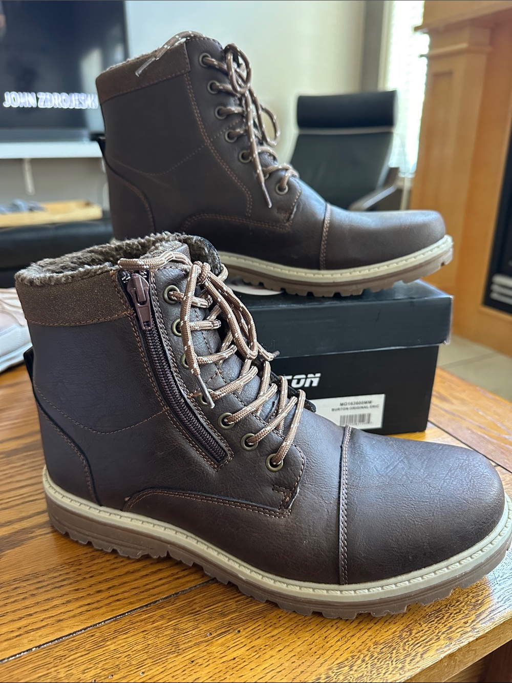 Burton Brown Men's Lace-Up Faux-Fur Ankle Boots with Side Zipper